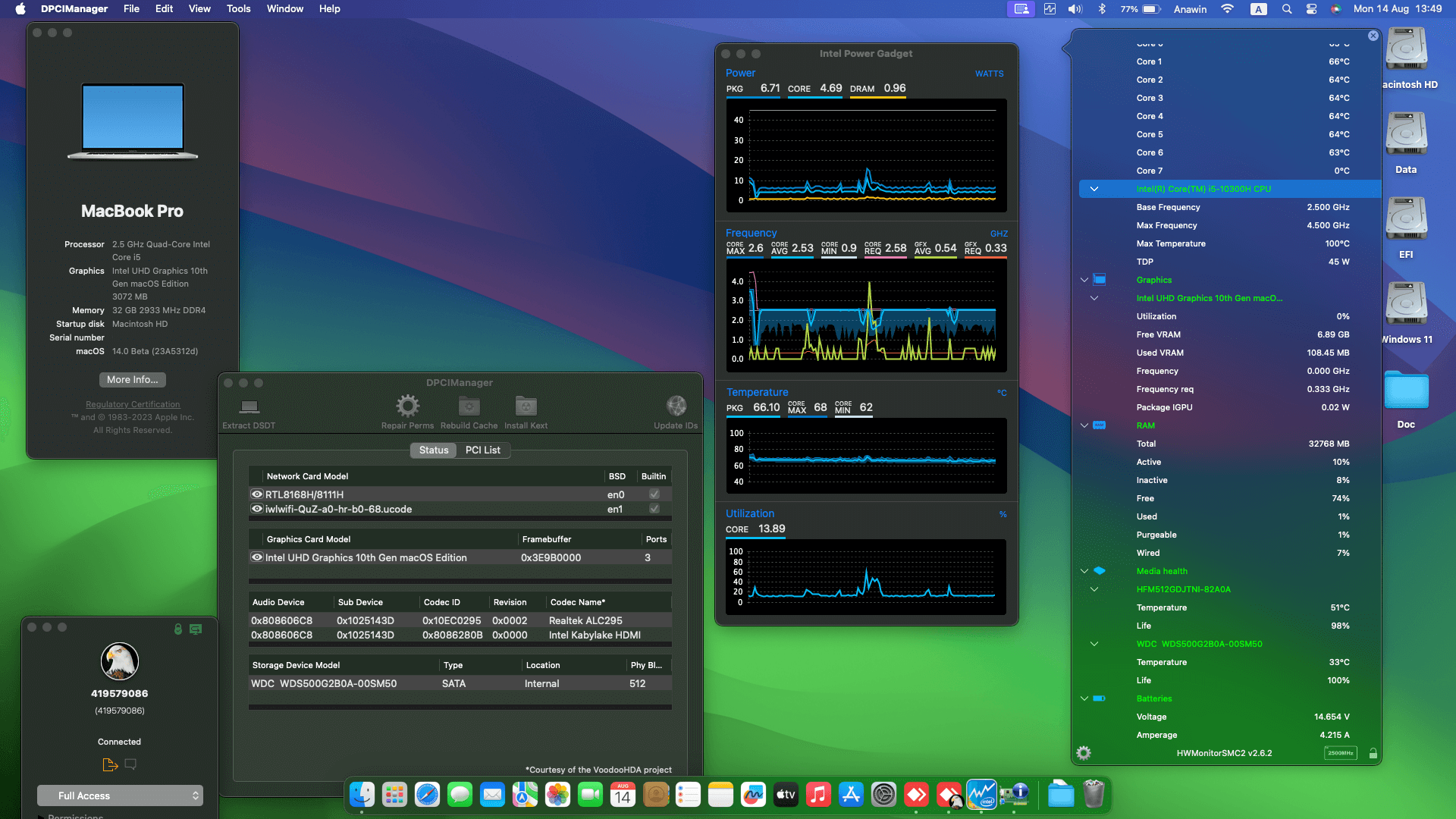 Success Hackintosh macOS Sonoma 14.0 Beta 5 Build 23A5312d in Acer Nitro 5 AN515-55-517N